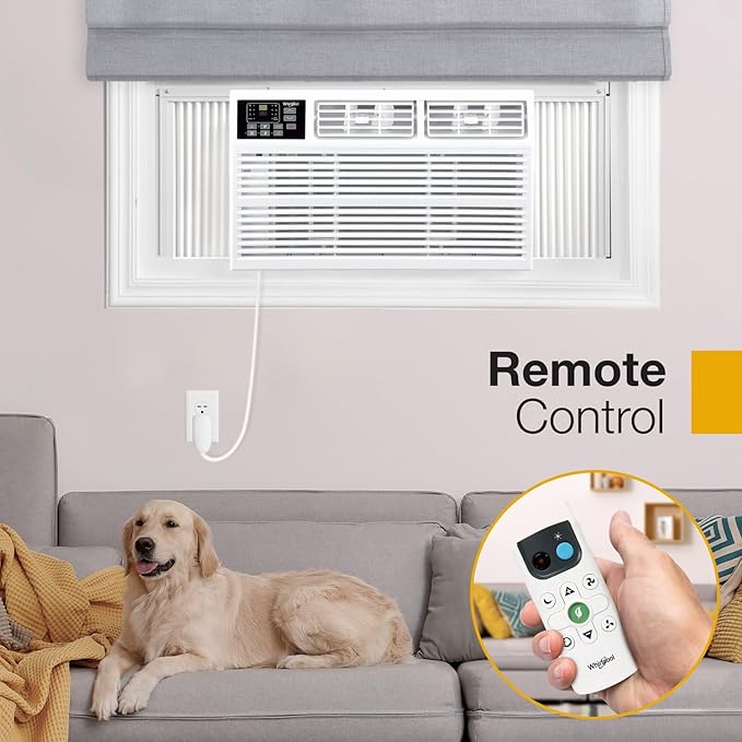 Whirlpool 18,000 BTU 230V Window Air Conditioner with Supplemental Heat, Window Mounted AC Unit with Heater for Apartment, Living Room, Bedroom, Large Rooms up to 1000 Square Feet