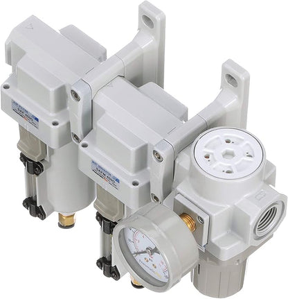 PneumaticPlus SAU430-N06DG-MEP Three Stage Air Drying System Particulate Air Filter, Coalescing Filter, Air Pressure Regulator Combo 3/4" NPT - Metal Bowl, Auto Drain, Bracket, Gauge