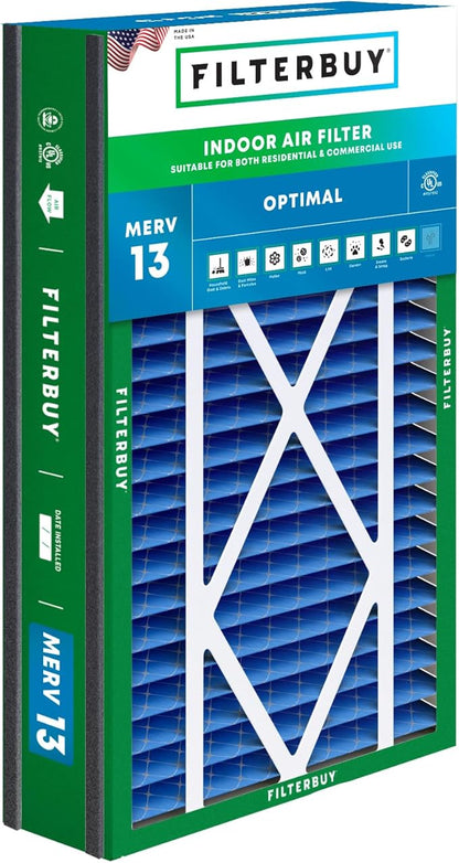 Filterbuy 16x25x3 Air Filter MERV 13 Optimal Smoke & Allergy Defense (1-Pack), Electrostatic Pleated HVAC AC Furnace Filters for Trion Air Bear, Lennox X0581 & More (Actual Size: 15.63 x 24.13 x 3.00)