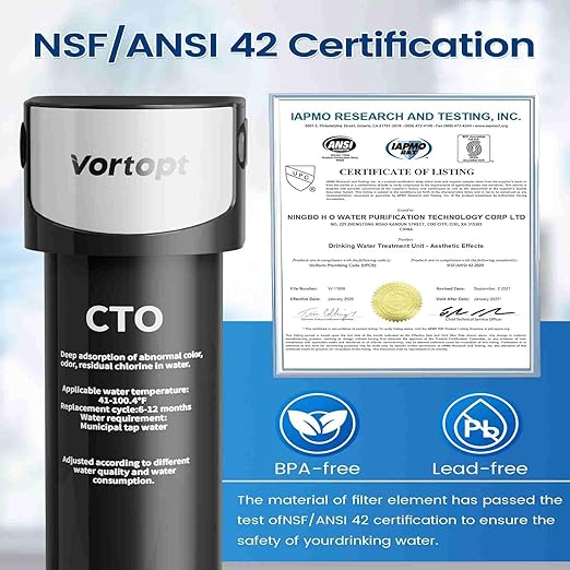 Vortopt Under Sink Water Filter System,Kitchen Sink Water Filter,NSF/ANSI 42 Certified Under Sink Water Filter,28000 Gallons Flow,Reduces PFOA/PFOS/Chlorine,Direct Connect,Black,Q5-C2.