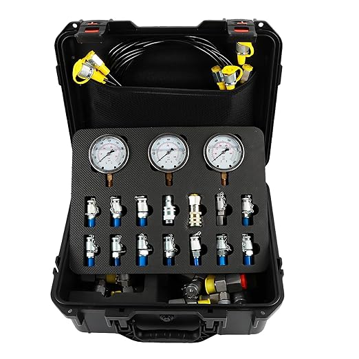 SINOCMP Hydraulic Pressure 3 Gauges(25/40/60MPa) Test Kit with 4 Test Hoses & 14 Straight Connectors & 19 Tee Connectors for Construction Machinery Excavator(Black)