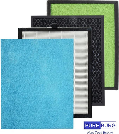 PUREBURG Replacement Filter Set Compatible with KVV & UNbeaten Pets 300 Air Purifiers,2-Pack H13 HEPA 4-Stage Filtration Pre-Filter (washable)