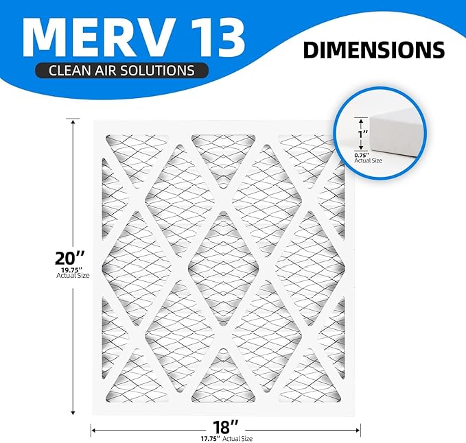 (6 Pack) 18x20x1 Furnace Air Filters, MPR 1900 & FPR 10, MERV 13 Pleated Air Filter (Actual Size: 17.75" x 19.75" x 0.75")
