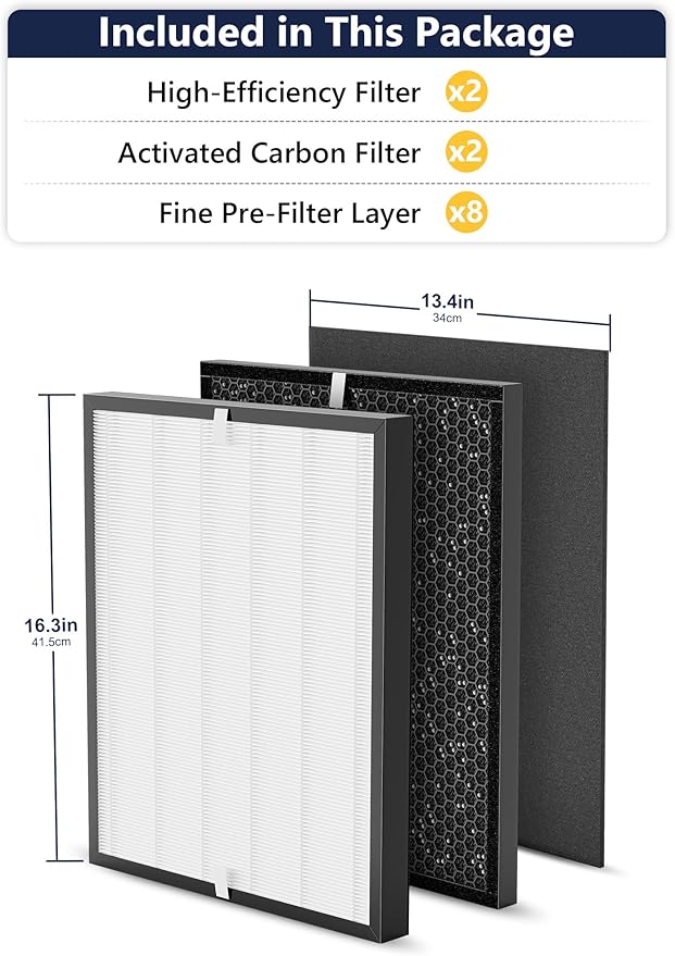 3000 Replacement Filter Compatible with Air Doctor AD3000 Version Air Purifier, Not for AD3500, 2 Premium Filter, 2 Carbon Filter & 8 Pre-Filters, Compare to ADF3001, ADF3002 & ADF3003