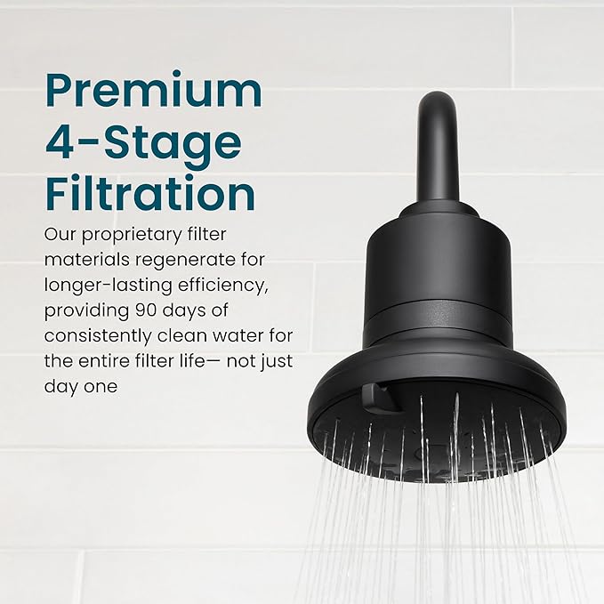 AquaTru Shower - High Pressure Shower Filter Removes Impurities from Hard Water to Support Healthy Skin, Scalp, Hair, Reduce Breakage, and Enhance Your Beauty and Self-Care Routine (Matte Black)
