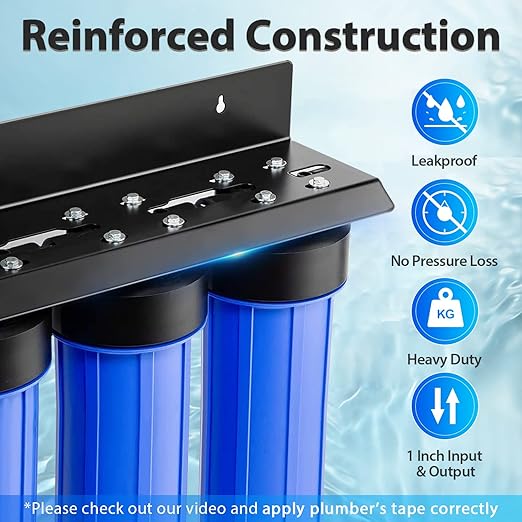 iSpring WGB32BM+AHPF12MNPT16X2 3-Stage Whole House Water Filter System, Reduces Iron & Manganese, Chlorine, Sediment Home Water Filtration System w/ 3/4'' Braided Stainless Steel Hose Connectors