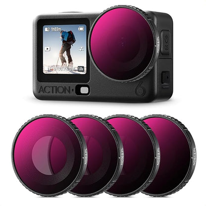 K&F CONCEPT ND/PL Filter Kit Compatible with DJI Osmo Action 6, 4Pack ND8/PL ND16/PL ND32/PL ND64/PL Screw On Polarizing Neutral Density Filter HD Optical Glass/Multi-Coated Action Camera Accessories
