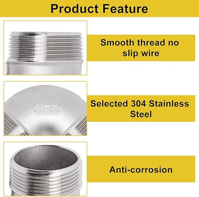 90 Degree Elbow 1PCS, 1-1/2" NPT Male X 1-1/2" NPT Male 304 Stainless Steel Pipe Fitting, Connector Coupler Apply to Outdoor Garden Industrial