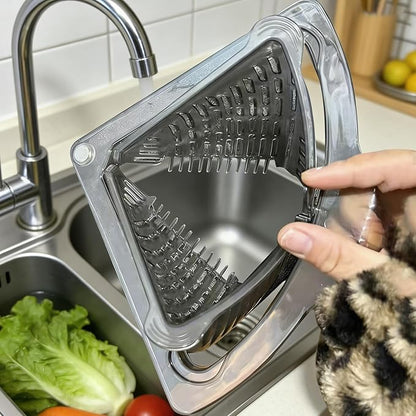 Corner Sink Drain Basket - Magnetic Food Waste Draining Catcher for Rinsing | High-Grade Mesh with Powerful Suction, Triangular Scrap Trap, Basin Cleanup Tools for Washing, Straining, Sorting and Peel