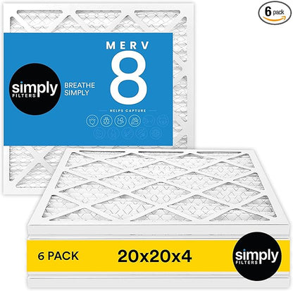 Simply 24x24x4 Air Filter, MERV 8, 6 Pack, Furnace Air Filter for HVAC (Actual Size: 23.5"x23.5"x3.63") DUST, Pet & Allergy Control