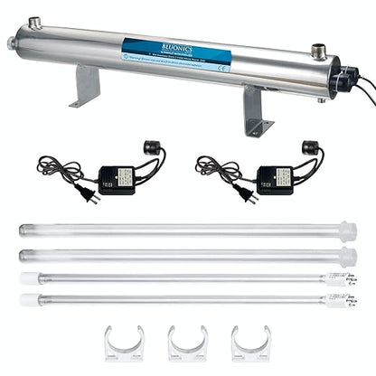 Bluonics 24 GPM Well Water Filter System with 110W UV, Triple 4.5"x20" Housings, Sediment & Carbon Filters Included