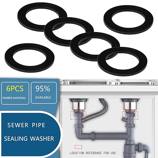 6PCS Sealing Ring for Kitchen Sink Filter, Flat Rubber Gasket for Drain Pipe, Gasket for Waste Pipe, 2.09-inch Drain Pipe, Siphon Pipe for Sink Odor Collector, 53mm Inclined Sliding Joint Rubber Ring