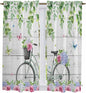 Spring Kitchen Curtains, Bicycles Botanical Rose Leaves Butterfly Wood Grain Light Filtering Window Curtain Panels, 2Pcs Rod Pocket Window Treatments Set for Living Room Bathroom Bedroom 42x63 Inches