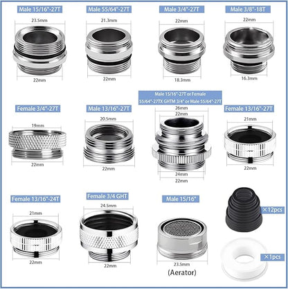 12 pcs Faucet Adapter Kit, CNYMANY Kitchen Aerator Adapter Set Male Female Sink Faucet Adapter Connecting Garden Hose Water Filter Standard Hose via Diverter