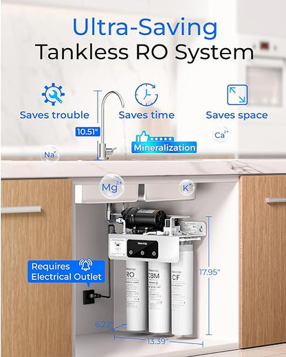 Waterdrop WD-T3-M Remineralization Reverse Osmosis Water Filter, NSF/ANSI 372 Certified, 9-Stage Undersink RO System, 450G Tankless RO Water Filtration System, 2:1 Pure to Drain, Plug-in Required