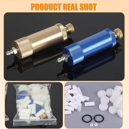 High Pressure PCP Air Filter Oil-Water Separator, 40MPa/5800Psi Inline Moisture Separator with 8mm Quick Connect, Complete Kit with 25 Filters, Sealing Rings & Gaskets for Air Compressor Pump (Blue)