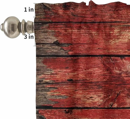 Kitchen Curtains Tiers and Valance Set of 3, Canada Light Filtering Window Curtain Set, Red Maple Leaf Flag Farmhouse Shabby Wooden Grain Rod Pocket Curtain Drapes for Living Room, 36 Inches Tiers