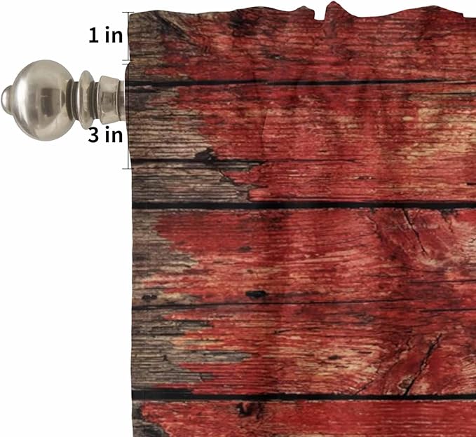 Kitchen Curtains Tiers and Valance Set of 3, Canada Light Filtering Window Curtain Set, Red Maple Leaf Flag Farmhouse Shabby Wooden Grain Rod Pocket Curtain Drapes for Living Room, 24 Inches Tiers