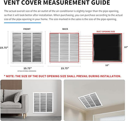 18x18 Air Return Grille(Duct Opening Size),Air Return Vent Cover,Flat Vent Cover,Rejillas De Aire Acondicionado Para Casa,Return Air Grilles,Outer Dimensions:19.75"Wx19.75"H(18"W x 18"H, Duct Opening)