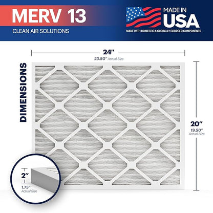 BNX TruFilter 20x24x2 Air Filter MERV 13 (4-Pack) - MADE IN USA - Electrostatic Pleated Air Conditioner HVAC AC Furnace Filters for Allergies, Pollen, Mold, Bacteria, Smoke, Allergen, MPR 1900 FPR 10