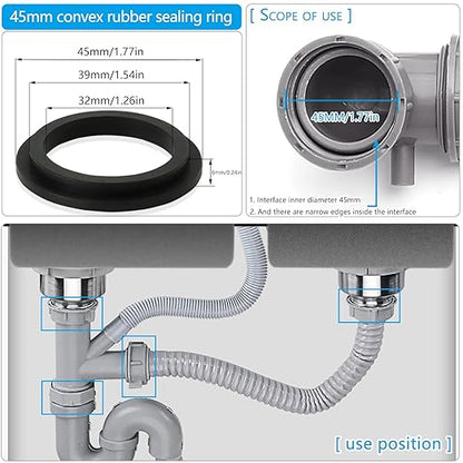 4PCS 45mm (1.77") Multi-Shape Silicone Sealing Gaskets - Convex/L/O-Shaped Washers for Kitchen Sink Drain & Inclined Sliding Joints