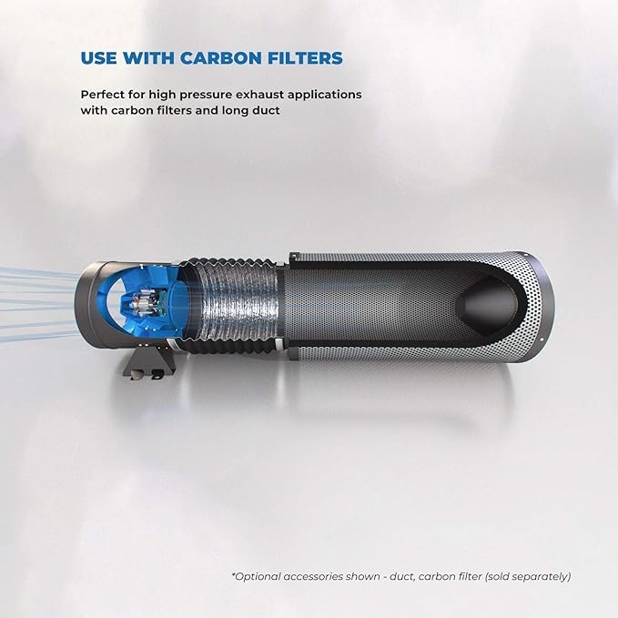 TerraBloom 10" Grow Ventilation Combo - 10" EC Fan and 10"x24" Premium Activated Air Carbon Filter For Large Grow Spaces