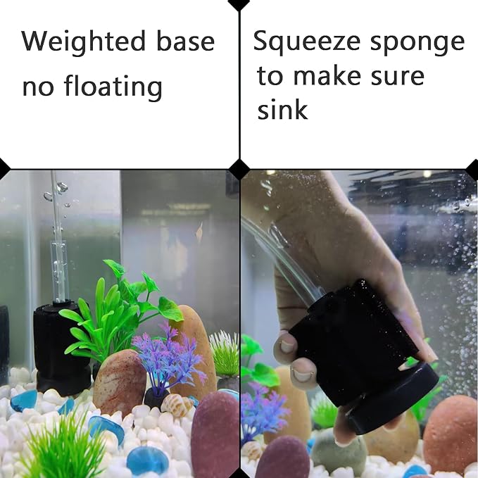 AQUANEAT Aquarium Air Powered Sponge Filter, Fish Tank Bio Bubble Filter with Airline Tubing, Valves, Suction Cup(up to 10Gal)