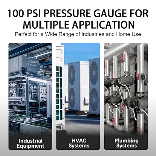 0-100 Psi 2-inch Pressure Gauge, Glycerin Filled, 1/4" NPT Lower Mount, Stainless Steel, Pool Sand Filter Pressure Gauge, Waterproof for Water Pump, Air Compressor, Well Tank, RV Regulator