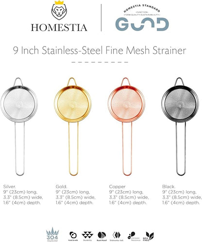 Homestia 2 Piece 3.3" Fine Mesh Strainer for Kitchen, 304 Stainless Steel Cocktail Sieve Sifters for Food, Liquid Strainer for Drinks, Tea, Coffee, Juice, Flour, Fruits, Vegetables (Silver, 2 Pack)