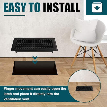 VOISEN Floor Register 4x10, 6 Pack Black Floor Vent Covers, Heavy Duty Steel Walkable Floor Vents,Vent Covers for Home Floor