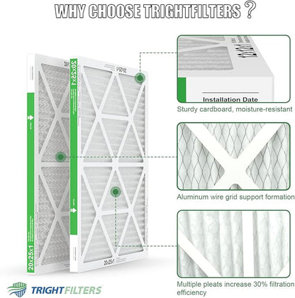 20x25x1 Air Filter 4 Pack, MERV 8 Pleated Dust Defense Air Filters Replacement Air Conditioner HVAC AC Furnace Filter, Durable and Lightweight
