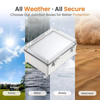 QILIPSU Waterproof Junction Box IP67 Outdoor Plastic Electrical Project Enclosure Weatherproof with Inner Door, Mounting Plate, Wall Brackets, Hinged Clear Cover 16.1"x12.2"x7.1" CC-D