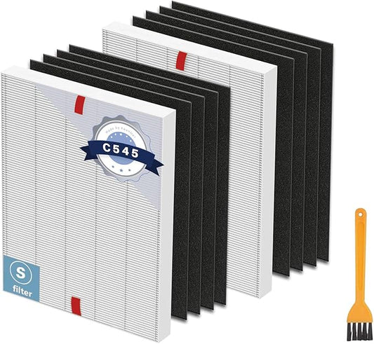 10 Pack C545 Replacement HEPA Filter Compatible with Winix C545 | Ture HPEA Filter S Only, Part number 1712-0096-00 and 2522-0058-00, 2 True HEPA Filter + 8 Activated Carbon Filters