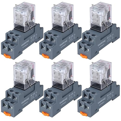 6PCS Electromagnetic Power Relay, 8-Pin 10 AMP 12V DC Relay Coil with Socket Base, LED Indicator, DPDT 2NO 2NC - MY2NJ [Applicable for DIN Rail System]