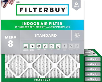 Filterbuy 19x19x1 Air Filter MERV 8 Essential Dust & Allergy Defense (6-Pack), Electrostatic Pleated HVAC AC Furnace Filters Replacement, Made in USA (Actual Size: 19.00 x 19.00 x 0.75)