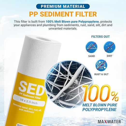 Max Water 2 Stage (Sediment, Odor & Improving Taste) Whole House 10 inch, Standard Water Filtration System - White Housing - Sediment + CTO - ¾ Inlet/Outlet