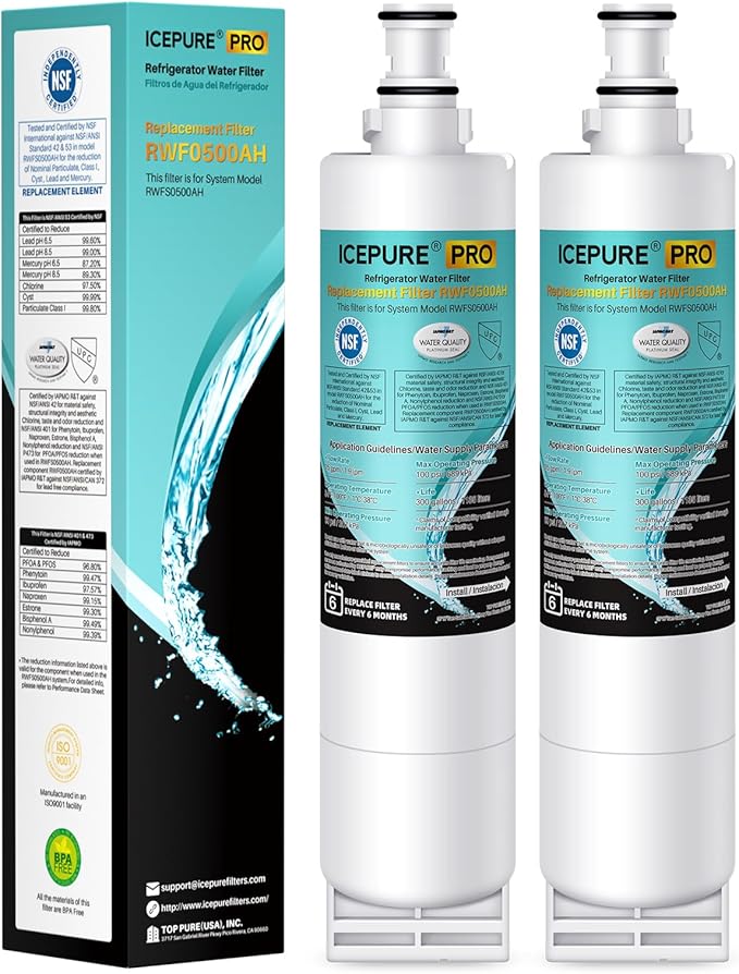 ICEPURE PRO 4396508 NSF401&473&53 Replacement for Whirlpool 4396510, EDR5RXD1, NLC240V, PNL240V, 4396508p, LC400V, WF-NLC240V, 46-9010, Everydrop Filter 5, Remove PFAS PFOA PFOS, Heavy Metals, 2PACK