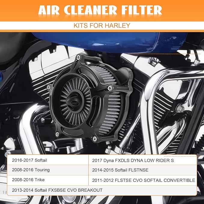 High Flow Air Cleaner Intake Filter System Kit Air Filters Cover for Harley Touring 2008-2016 Softail '16-'17 FLSTNSE '14-'15 FLSTSE 2011-2012 FXSBSE 2013-2014 Dyna FXDLS 2017