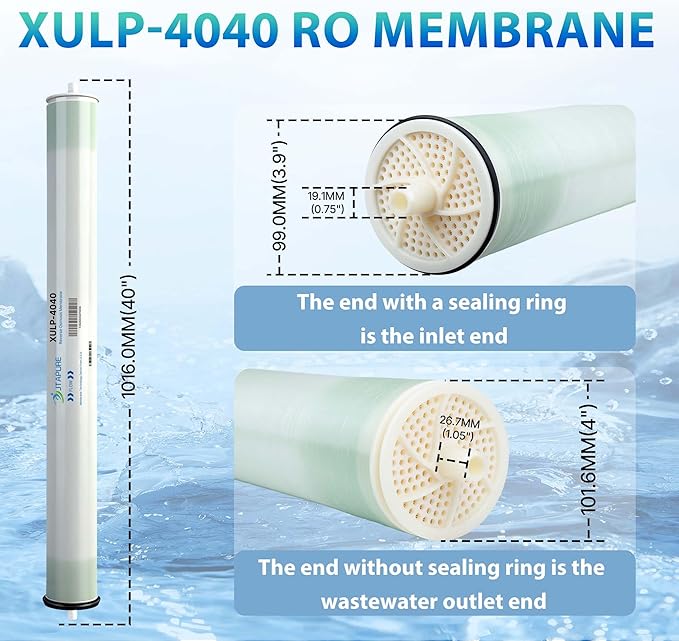XULP 4040 RO Membrane, Extra Low Pressure 4 x 40 inch Reverse Osmosis Filter, 2600 GPD High Flow at 100 PSI, 99% Stable Rejection, Ideal for Groundwater, Well water & Tap Water Systems