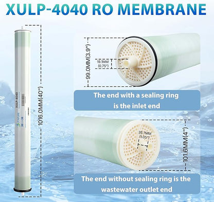 XULP 4040 RO Membrane, Extra Low Pressure 4 x 40 inch Reverse Osmosis Filter, 2600 GPD High Flow at 100 PSI, 99% Stable Rejection, Ideal for Groundwater, Well water & Tap Water Systems