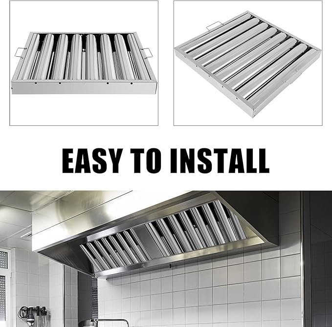 Hood Filters 19.5W x 19.5H Inch 430 Stainless Steel Pack of 6, 7 Grooves Commercial Hood Filters, Commercial Kitchen Range Hood Filter for Grease Rated Commercial Kitchen Exhaust Hoods