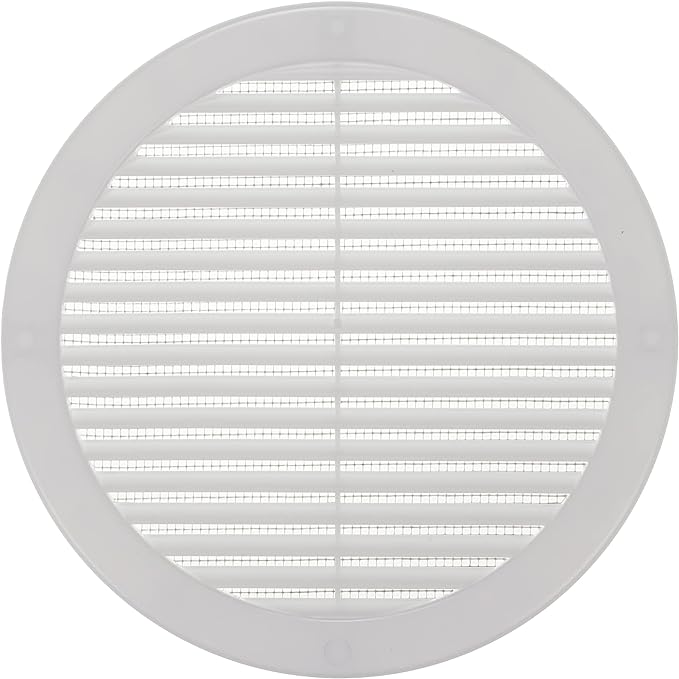 Vent Systems 8" Inch (Opening Dimensions) White Soffit Vent Cover - Plastic Round Air Vent Grille - Built-in Mesh Screen - HVAC Register Louver for Bathroom, Home, Kitchen