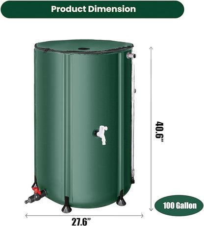 THUNDERBAY 100 Gallon Collapsible Rain Barrel, Portable Rain Barrels to Collect Rainwater from Gutter, Rainwater Collection System, Water Storage Tank Catcher Container with Filter Spigot