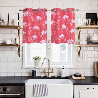 2 Panel Kitchen Cafe Curtains, Desert Camel Sunlight Filtering Nature Air Through, Home Decor Window Covering Tier Curtains for Living Room 55W x 39L inch Summer Sand Camel Animal Vintage Pink
