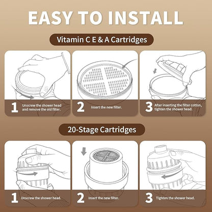Shower Filter Replacement Cartridge Compatible with AquaHomeGroup, Vitamin C E & A Cartridges& 20-Stage Cartridges，Purified Water & Gentle Care（2Pack）