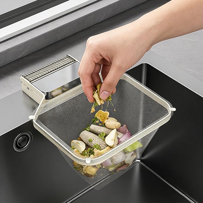 Sink Food Strainer, Suction Cup Drain Basket, Easy Filter with Mesh Bags, Practical Kitchen Waste Tool, Minimal Foldable Design, Scrap Catcher for Disposal