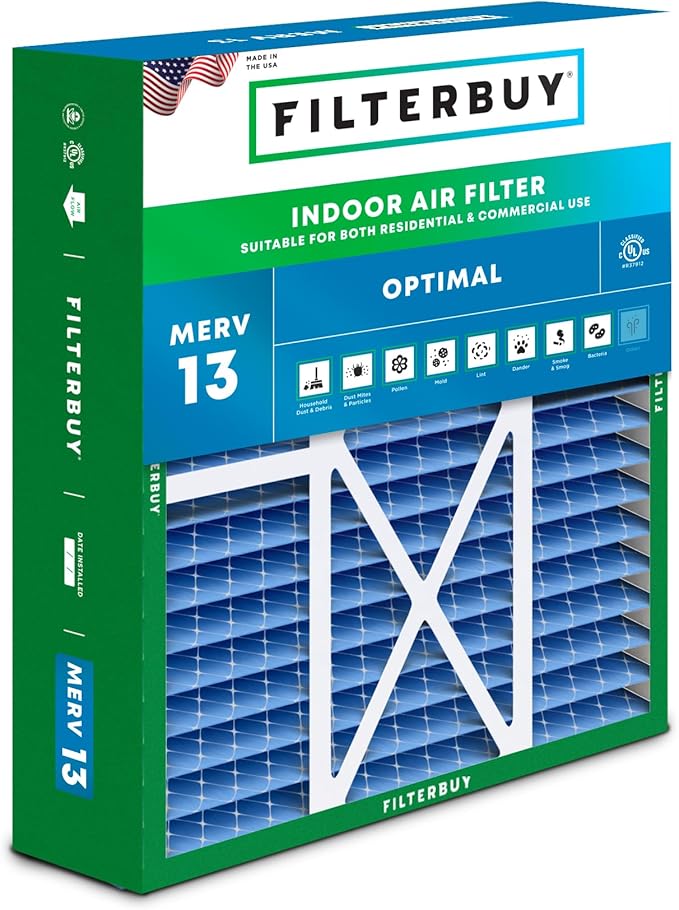 Filterbuy 20x22x5 Air Filter MERV 13 Optimal Smoke & Allergy Defense (1-Pack), Pleated HVAC AC Furnace Filters for Amana, Goodman, Nordyne, and Five Seasons (Actual Size: 19.50 x 21.94 x 5.25)