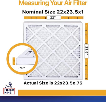 Filter King 22x23.5x1 Air Filter | 6-PACK | MERV 13 HVAC Pleated A/C Furnace Filters | MADE IN USA | Actual Size: 22 x 23.5 x .75"