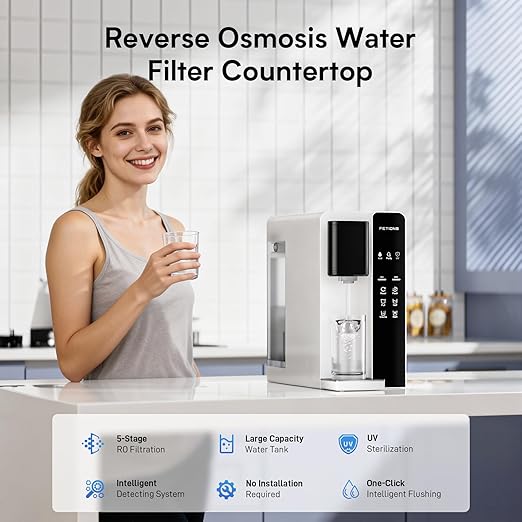CT2 Reverse Osmosis Water Filter Countertop, 5-Stage RO Water Filtration System, Water Purifier for Home, No Installation, 4: 1 Pure to Drain