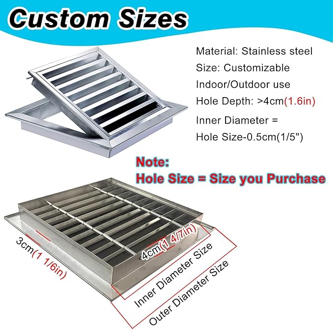 Square Stainless Steel Vent Grille with Removable Filter Mesh, Weatherproof Louver Air Return Vent Cover for Home/Shed/Garage/Roof(29x29in/74x74cm)